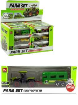 Машинка металлическая Farm Set «Трактор сельскохозяйственный с прицепом» SQ82002-2B / Зеленый