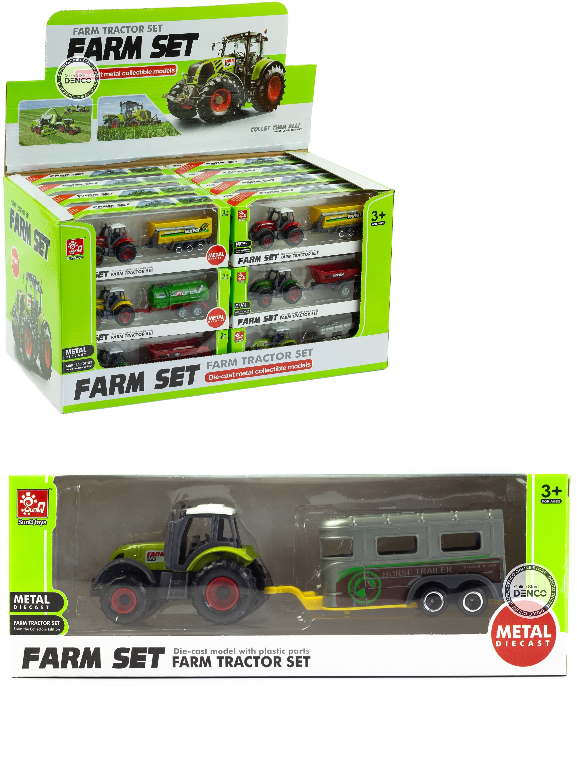 Машинка металлическая Farm Set «Трактор сельскохозяйственный с прицепом» SQ82002-1B / Серый