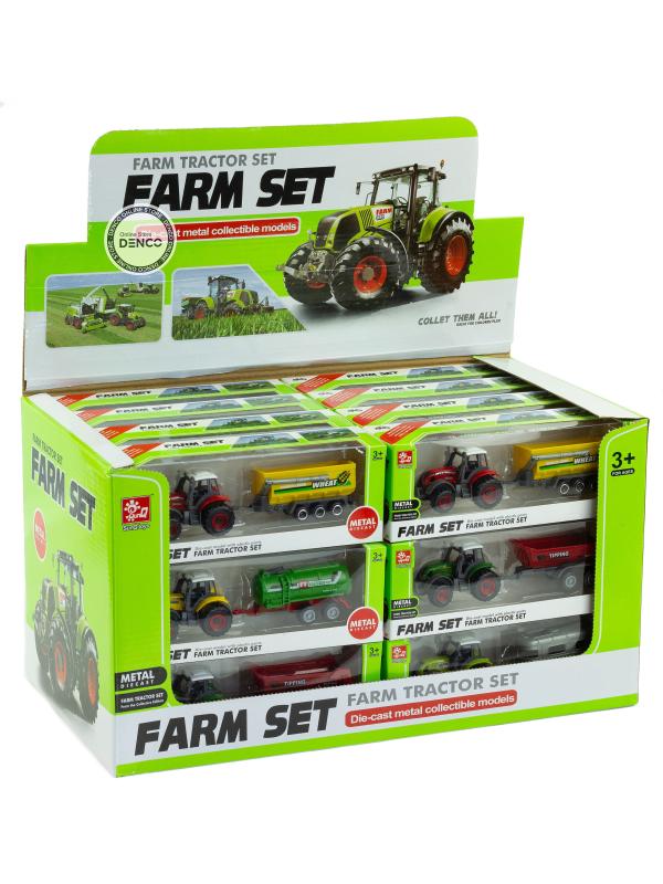 Машинка металлическая Farm Set «Трактор сельскохозяйственный с прицепом» SQ82002-1B / Серый