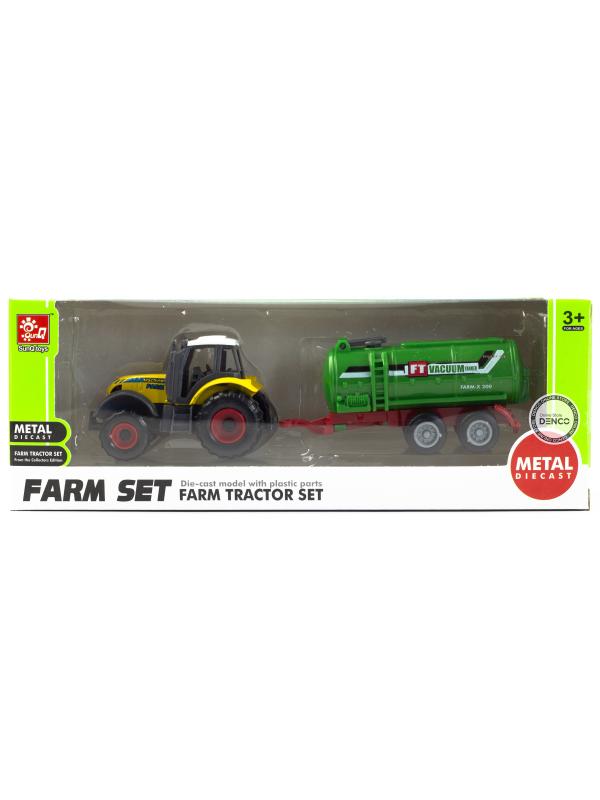 Машинка металлическая Farm Set «Трактор сельскохозяйственный с прицепом» SQ82002-1B / Зеленый