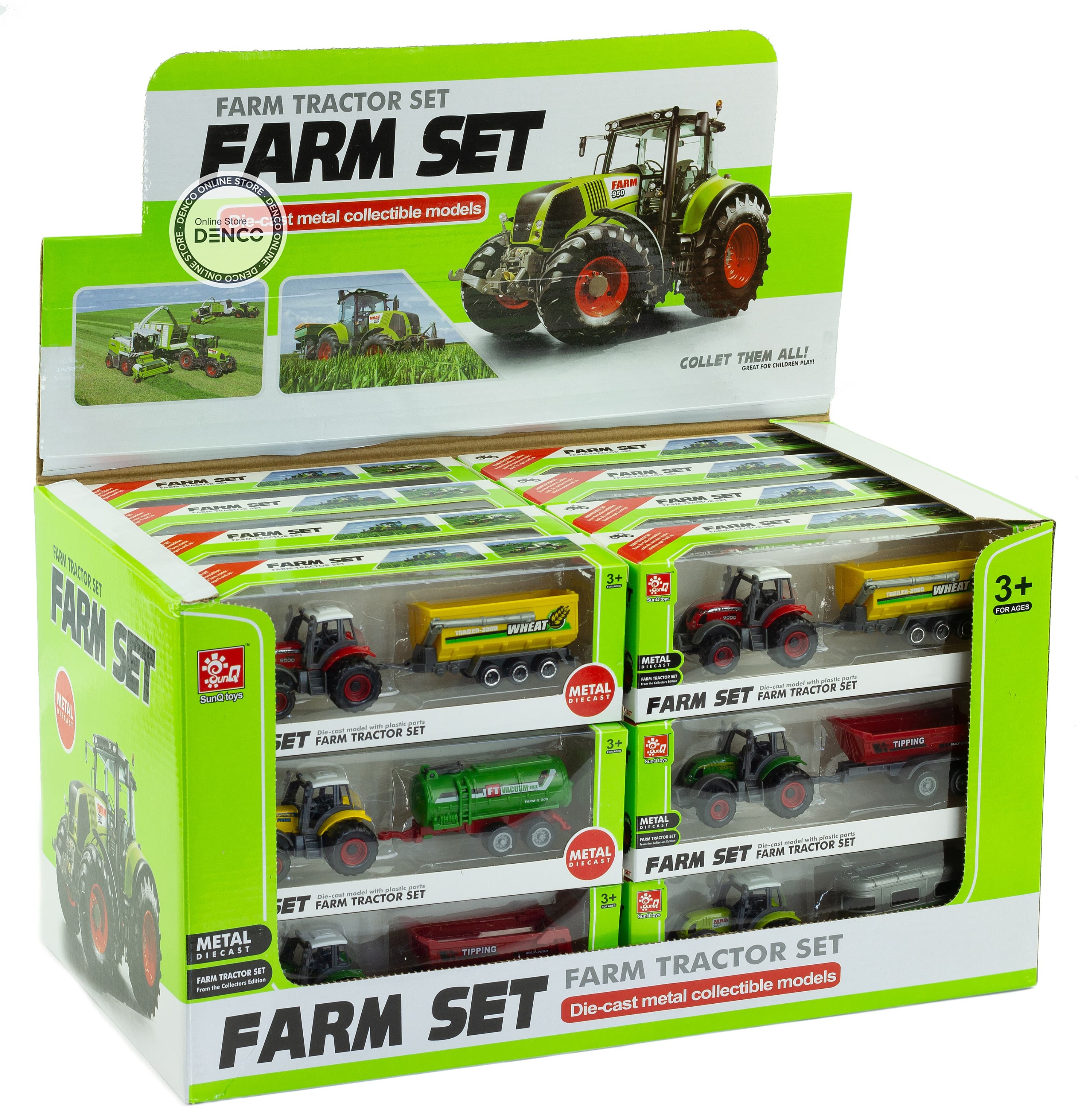 Машинка металлическая Farm Set «Трактор сельскохозяйственный с прицепом» SQ82002-1B / Желтый