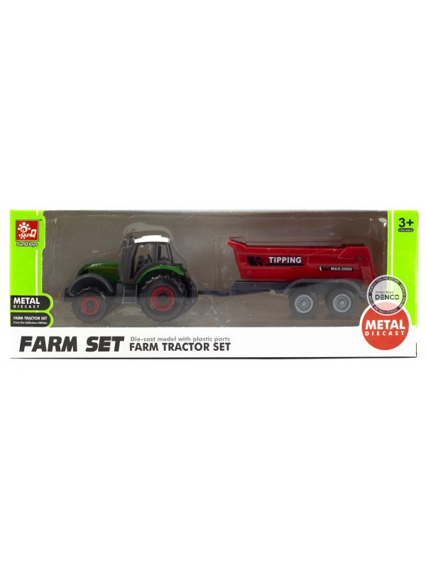 Машинка металлическая Farm Set «Трактор сельскохозяйственный с прицепом» SQ82002-1B / Красный