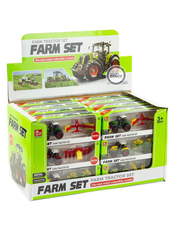 Машинка металлическая Farm Set «Трактор сельскохозяйственный с прицепом» SQ82002-4 / Зелено-желтый