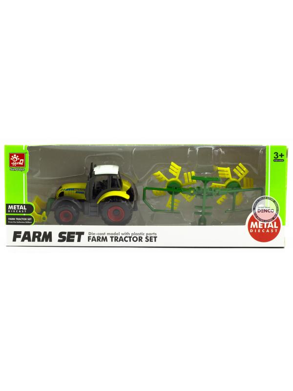 Машинка металлическая Farm Set «Трактор сельскохозяйственный с прицепом» SQ82002-4 / Желто-зеленый