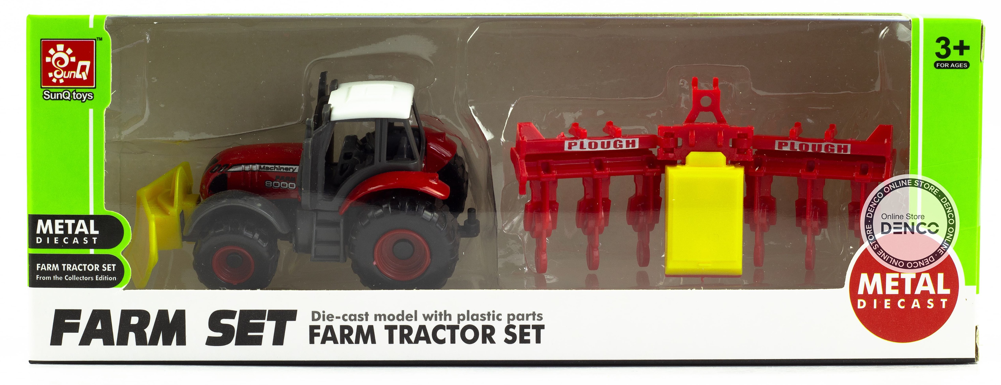 Машинка металлическая Farm Set «Трактор сельскохозяйственный с прицепом» SQ82002-4 / Красно-желтый