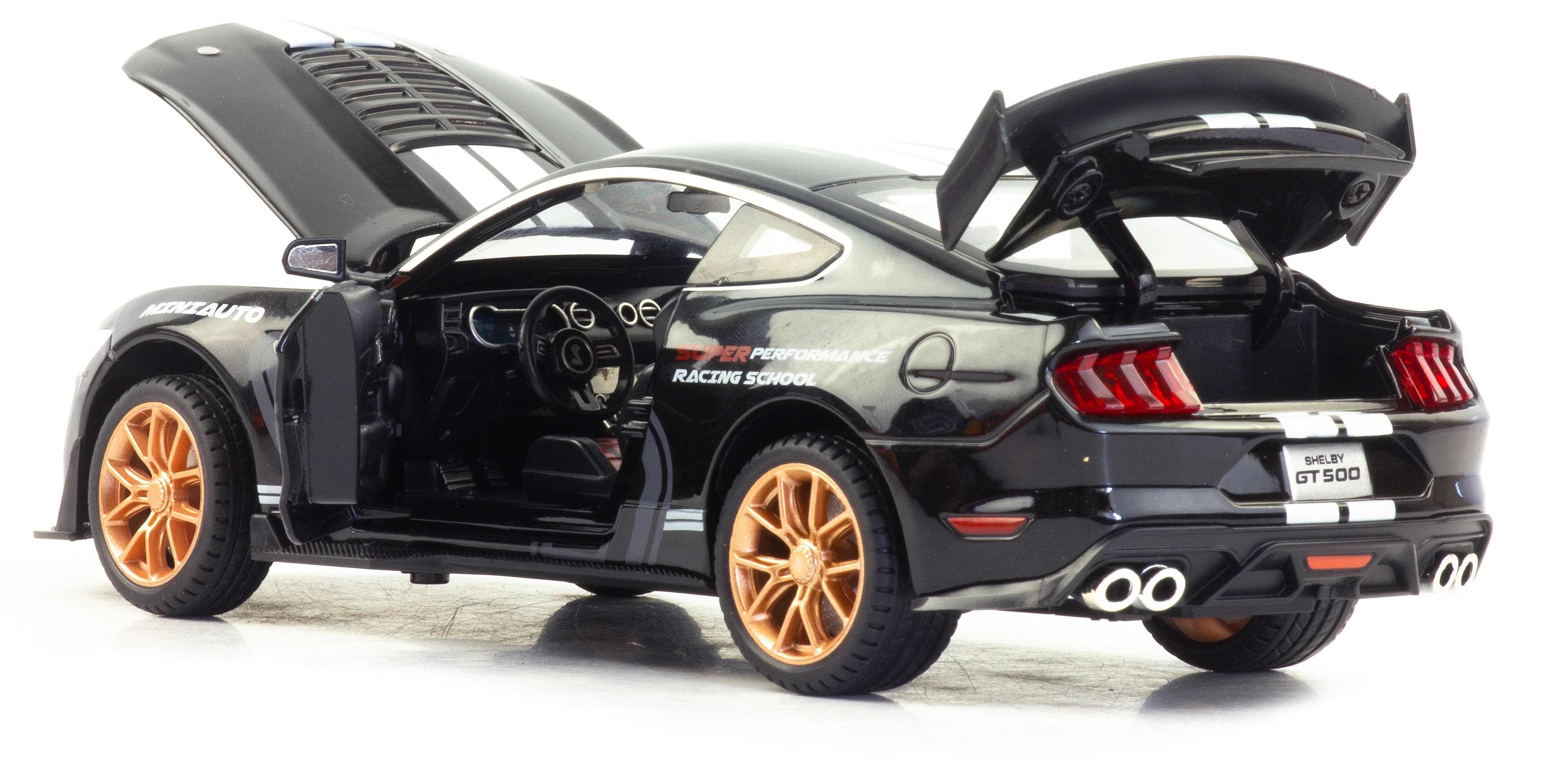 Металлическая машинка Mini Auto 1:24 «Ford Mustang Shelby GT500» 2406B, 21 см., инерционная, свет, звук / Черный