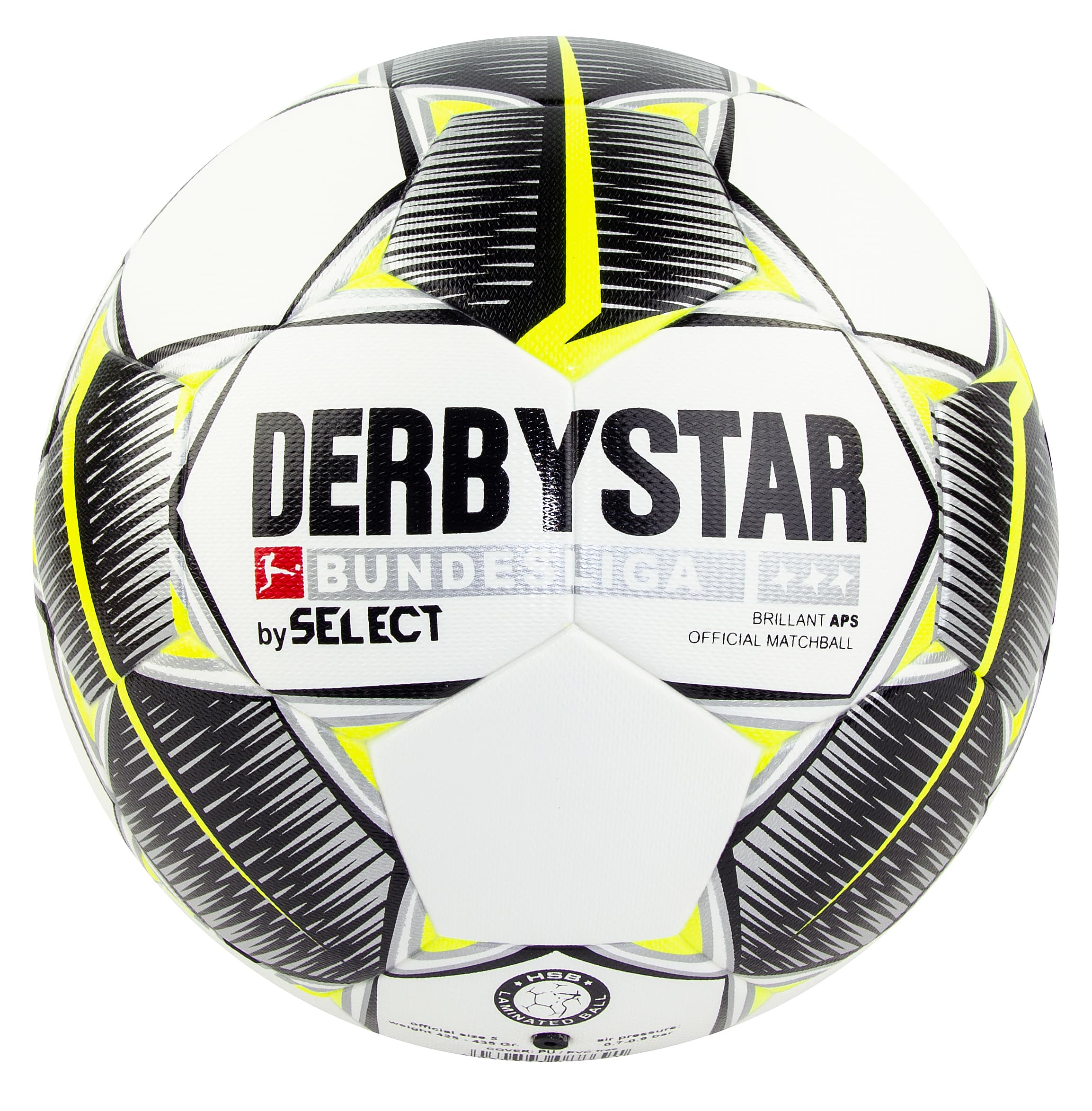Футбольный мяч «DERBYSTAR by Select FB Bundesliga Brillant APS» размер 5, 32 панели, F33953 / Бело-желтый