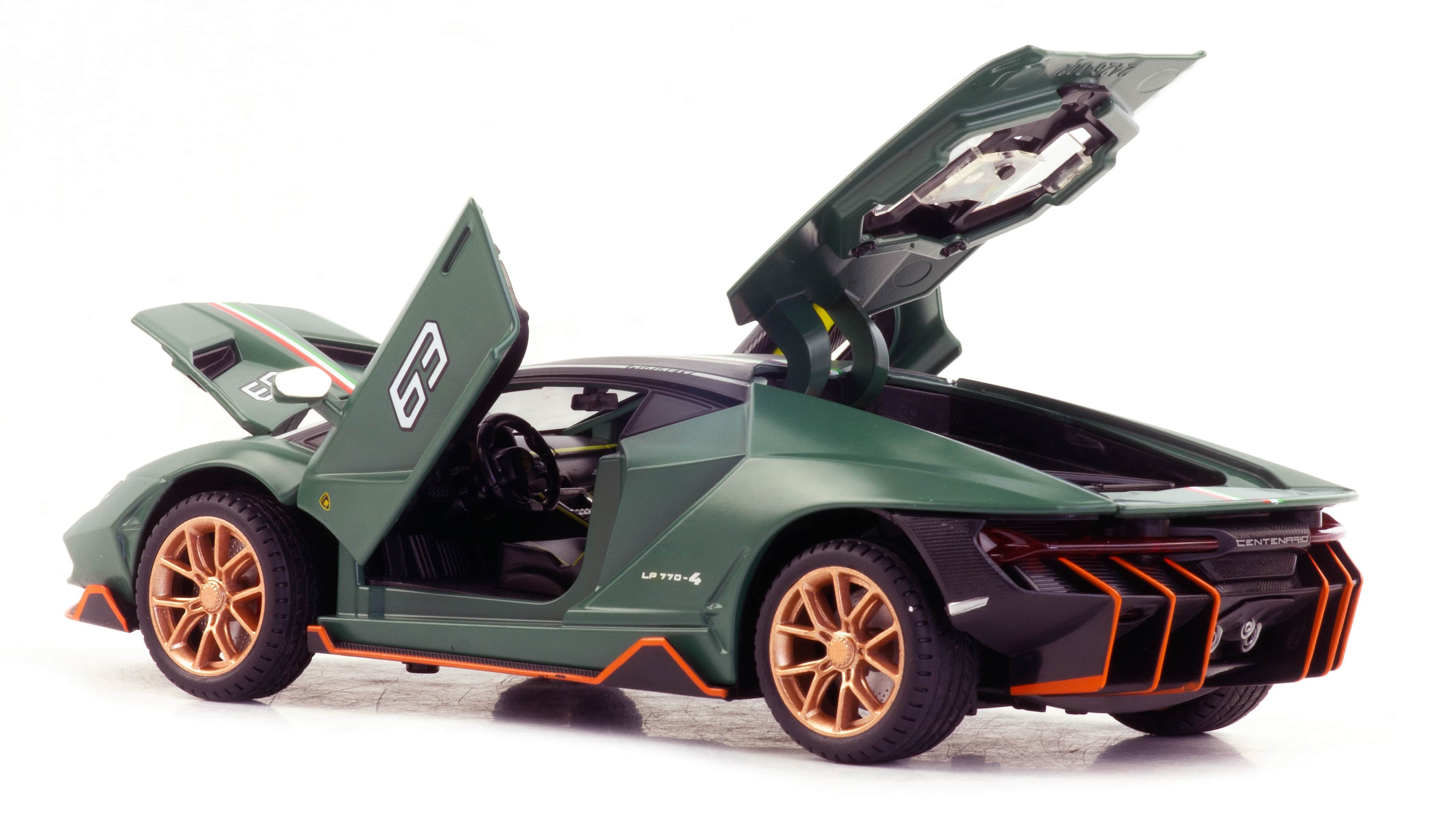 Металлическая машинка Mini Auto 1:24 «Lamborghini Centenario LP770-4» DC24282, 21 см., инерционная, свет, звук / Зеленый