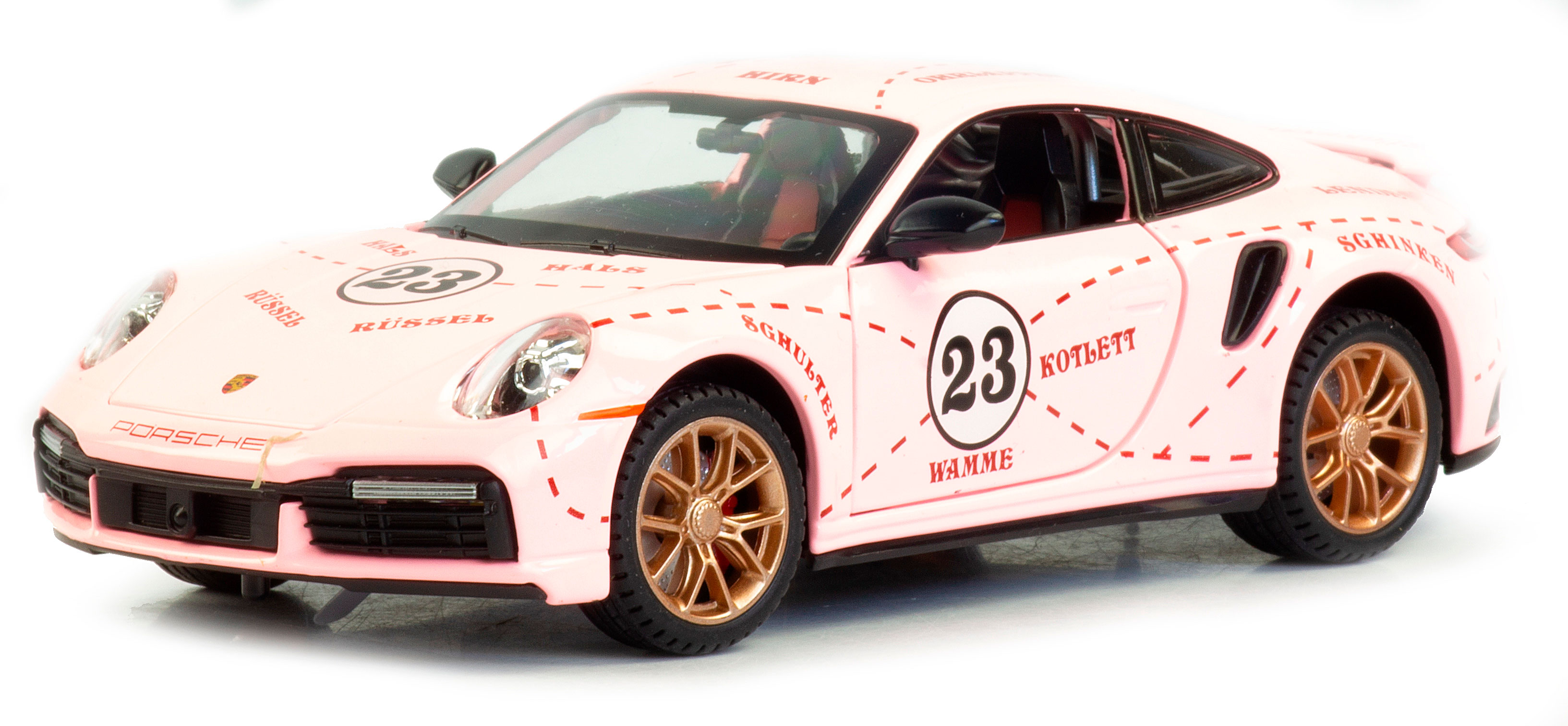 Металлическая машинка Mini Auto 1:32 «Porsche 911 Turbo S» 3231B, 16 см. инерционная, свет, звук / Розовый