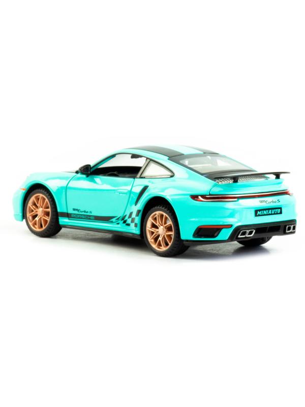 Металлическая машинка Mini Auto 1:32 «Porsche 911 Turbo S» 3231B, 16 см. инерционная, свет, звук / Бирюзовый
