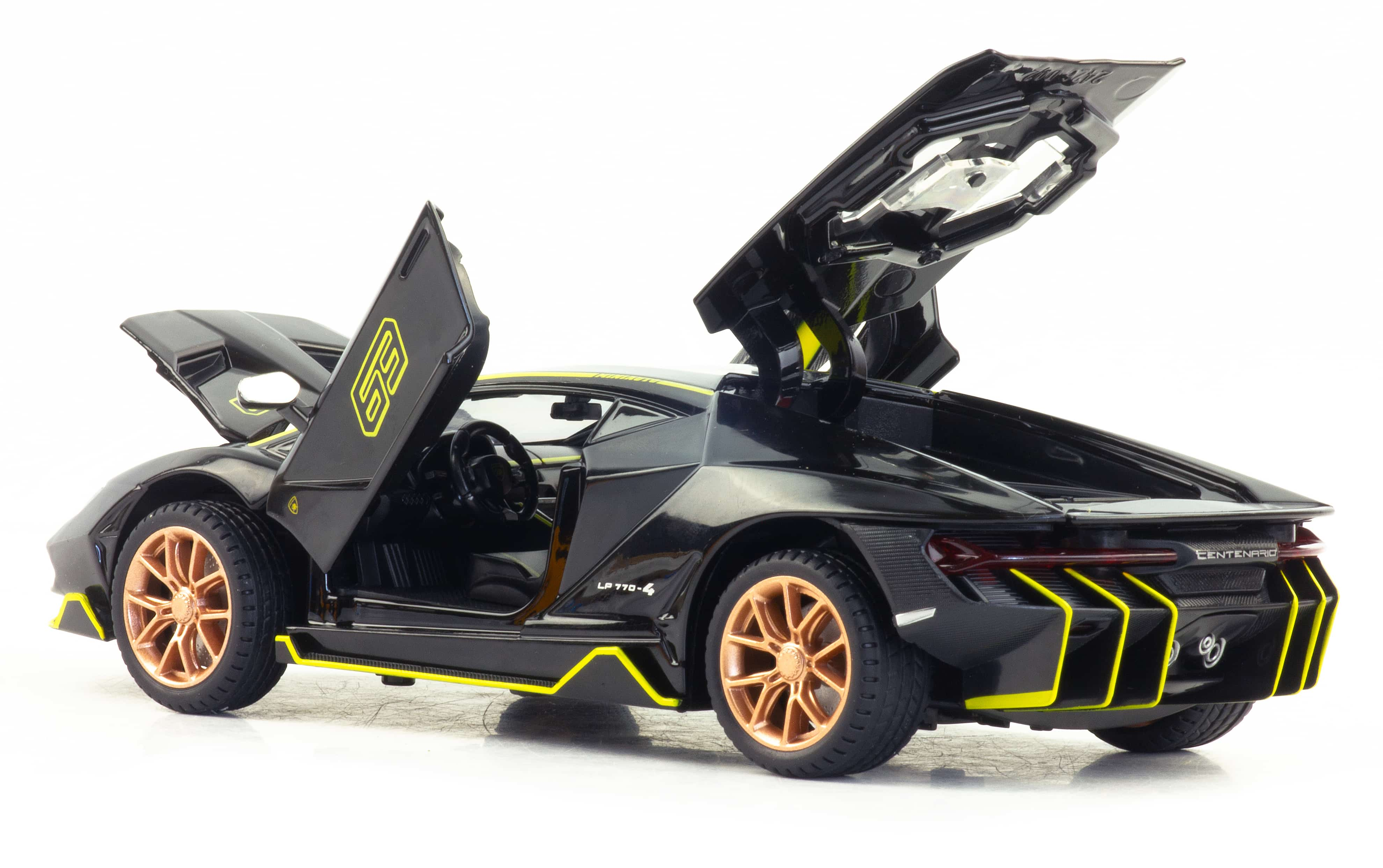 Металлическая машинка Mini Auto 1:24 «Lamborghini Centenario LP770-4» DC24262, 21 см., инерционная, свет, звук / Черный глянцевый