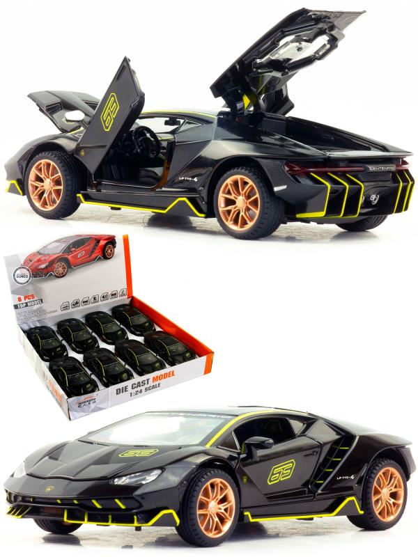 Металлическая машинка Mini Auto 1:24 «Lamborghini Centenario LP770-4» DC24262, 21 см., инерционная, свет, звук / Черный глянцевый