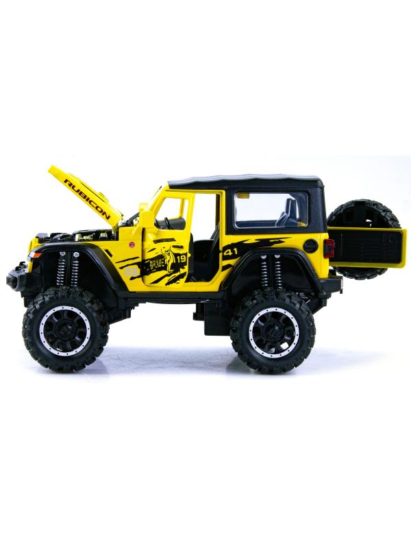 Металлическая машинка Mini Auto 1:32 «Jeep Wrangler Rubicon Off-Road» DC32372, 16 см. инерционная, свет, звук / Желтый