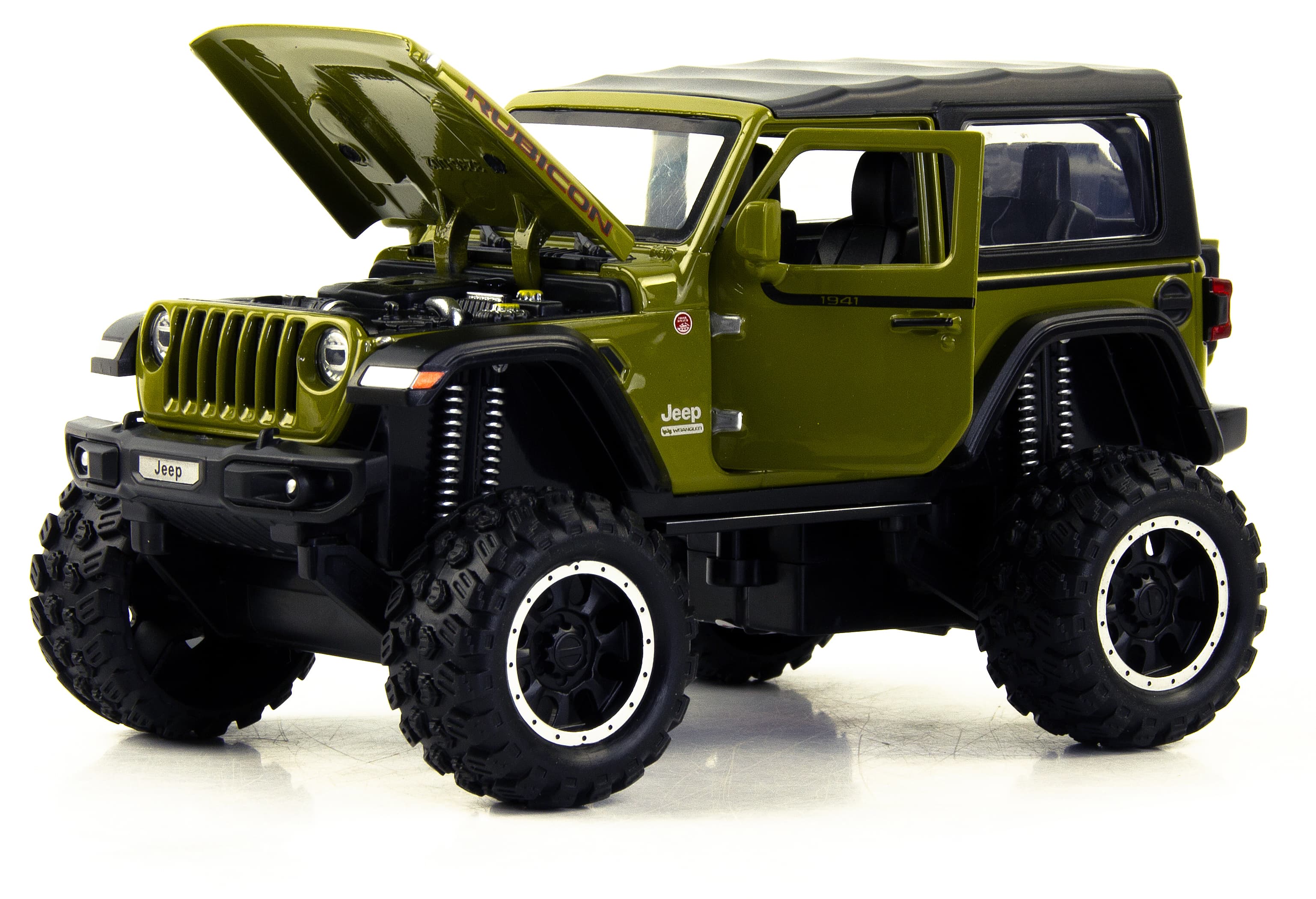 Металлическая машинка Mini Auto 1:32 «Jeep Wrangler Rubicon Off-Road» DC32372, 16 см. инерционная, свет, звук / Зеленый