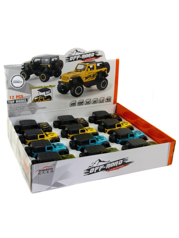 Металлическая машинка Mini Auto 1:32 «Jeep Wrangler Rubicon Off-Road» DC32372, 16 см. инерционная, свет, звук / Зеленый