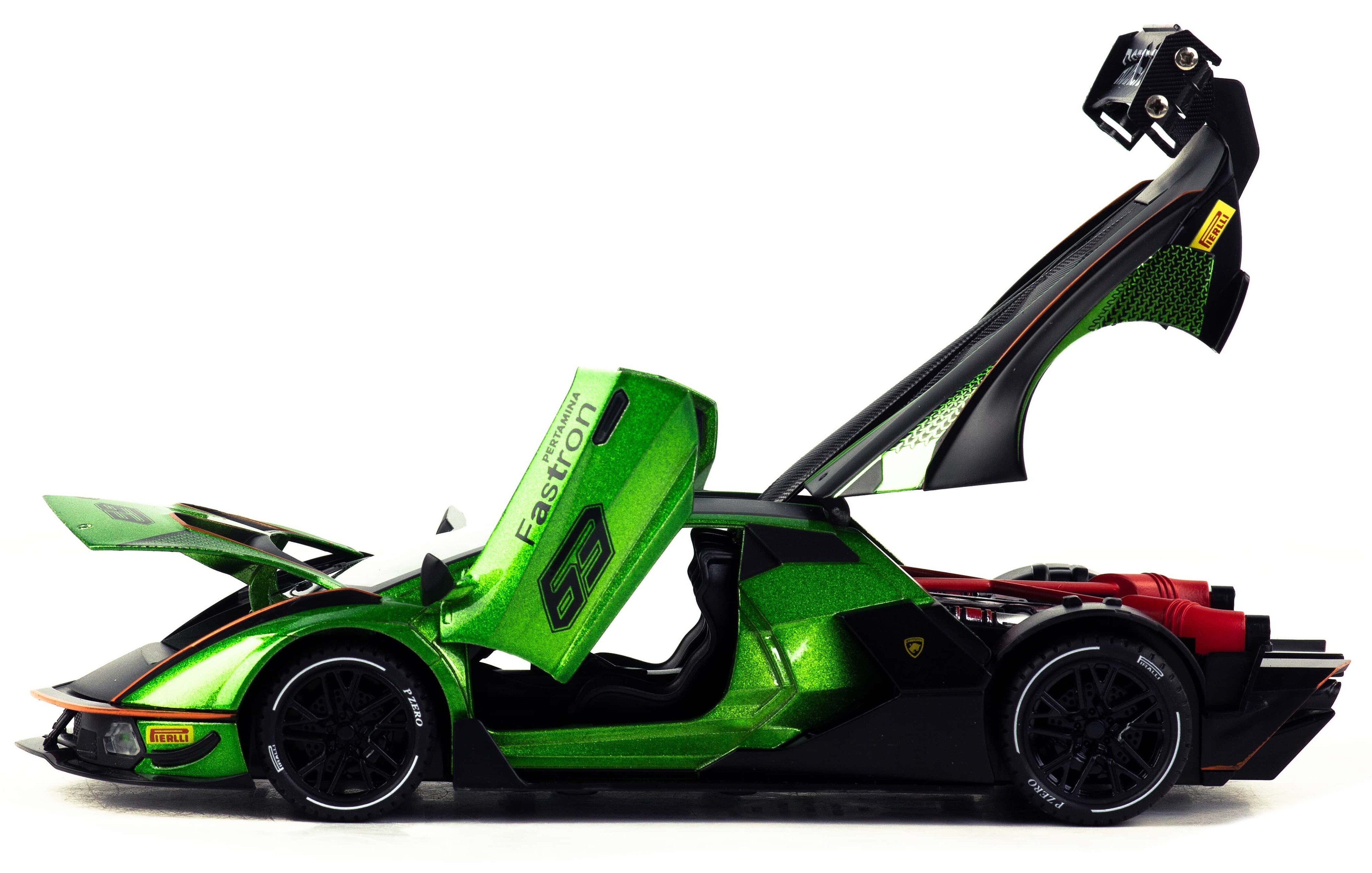 Металлическая машинка Model Car 1:24 «Lamborghini Essenza SCV12» 1900-190, 23 см., инерционная, свет, звук / Зеленый