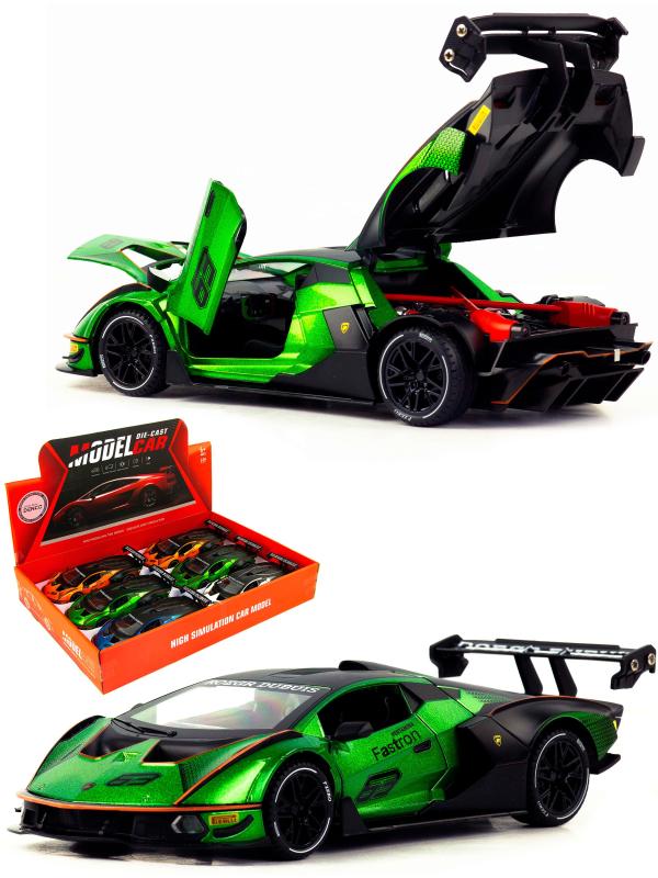 Металлическая машинка Model Car 1:24 «Lamborghini Essenza SCV12» 1900-190, 23 см., инерционная, свет, звук / Зеленый