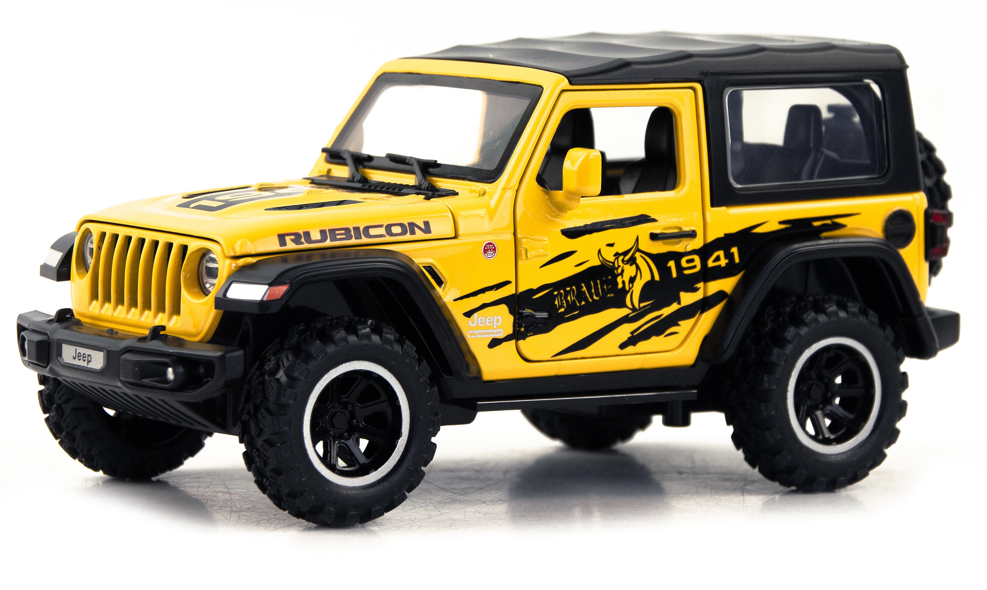 Металлическая машинка Mini Auto 1:32 «Jeep Wrangler Rubicon» DC32362, 16 см. инерционная, свет, звук / Желтый