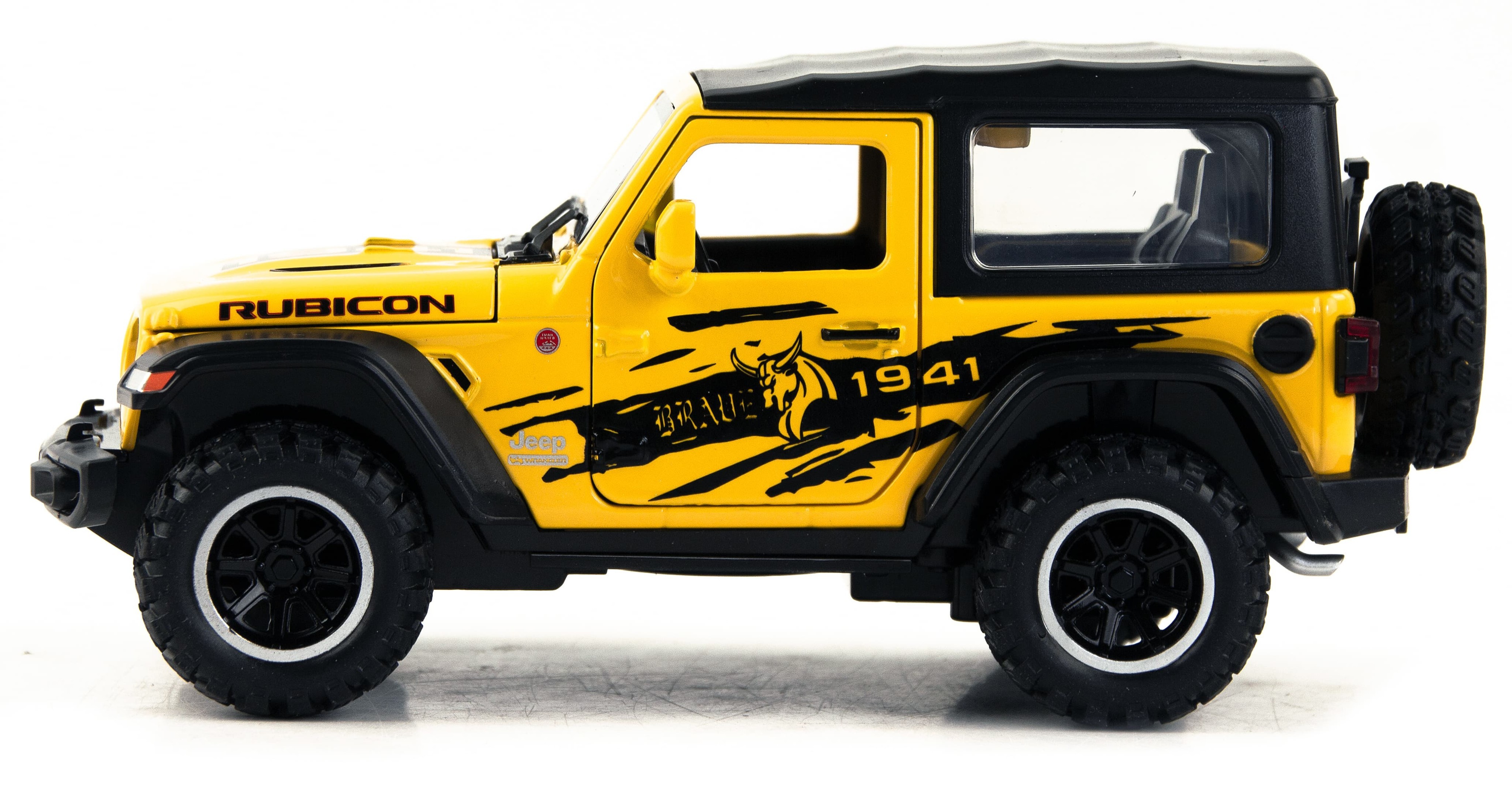 Металлическая машинка Mini Auto 1:32 «Jeep Wrangler Rubicon» DC32362, 16 см. инерционная, свет, звук / Желтый