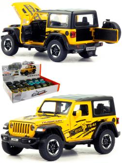 Металлическая машинка Mini Auto 1:32 «Jeep Wrangler Rubicon» DC32362, 16 см. инерционная, свет, звук / Желтый