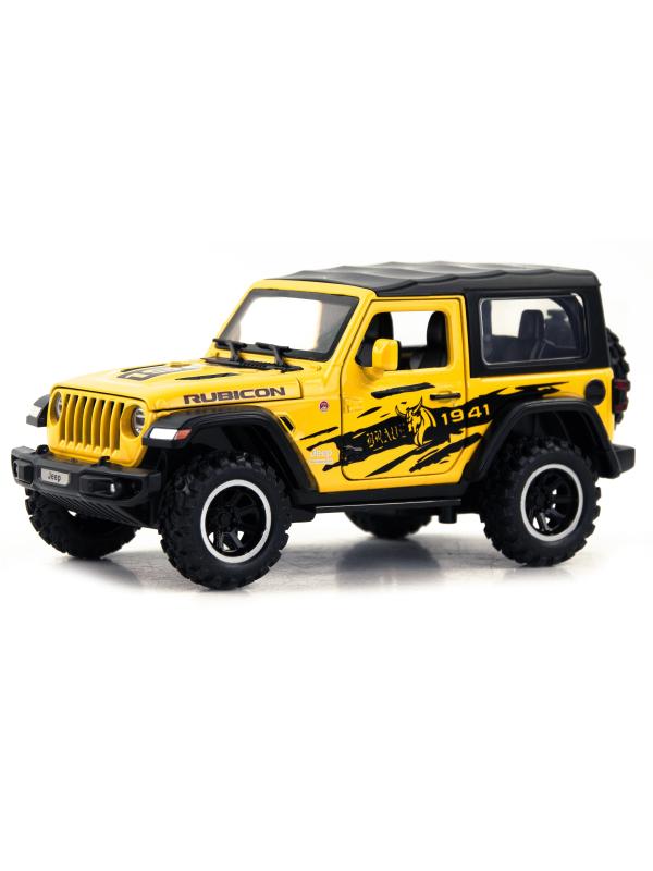 Металлическая машинка Mini Auto 1:32 «Jeep Wrangler Rubicon» DC32362, 16 см. инерционная, свет, звук / Желтый