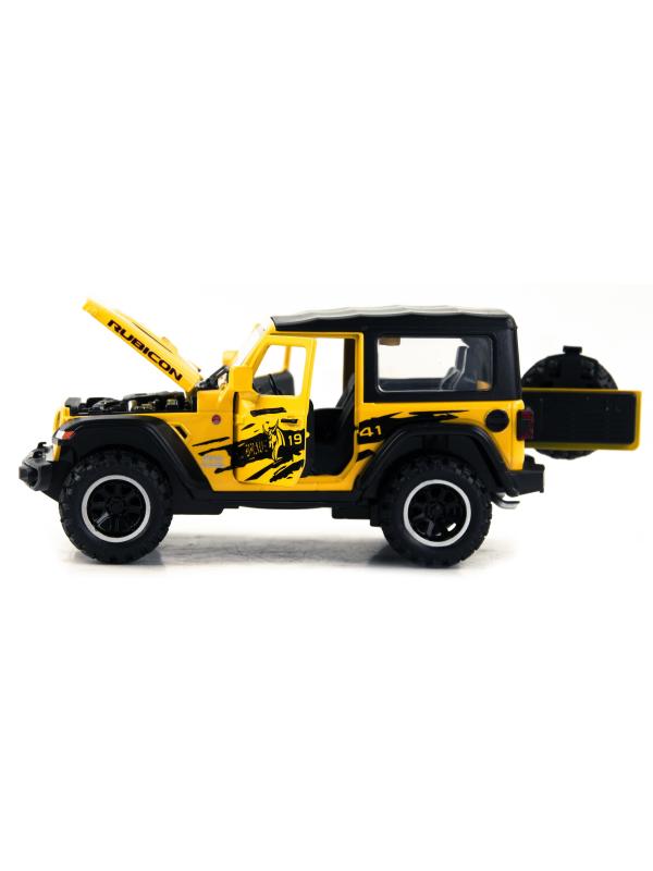 Металлическая машинка Mini Auto 1:32 «Jeep Wrangler Rubicon» DC32362, 16 см. инерционная, свет, звук / Желтый