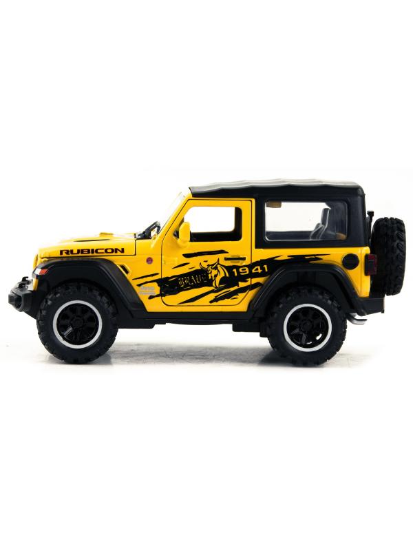 Металлическая машинка Mini Auto 1:32 «Jeep Wrangler Rubicon» DC32362, 16 см. инерционная, свет, звук / Желтый