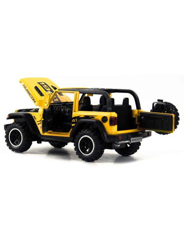 Металлическая машинка Mini Auto 1:32 «Jeep Wrangler Rubicon» DC32362, 16 см. инерционная, свет, звук / Желтый