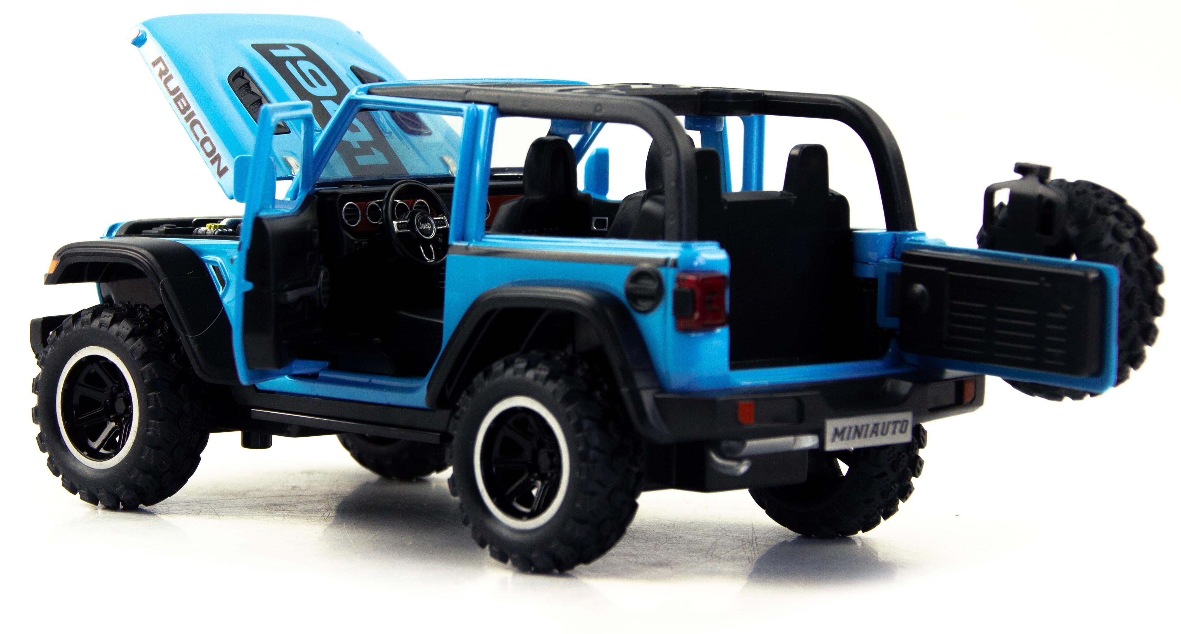 Металлическая машинка Mini Auto 1:32 «Jeep Wrangler Rubicon» DC32362, 16 см. инерционная, свет, звук / Голубой