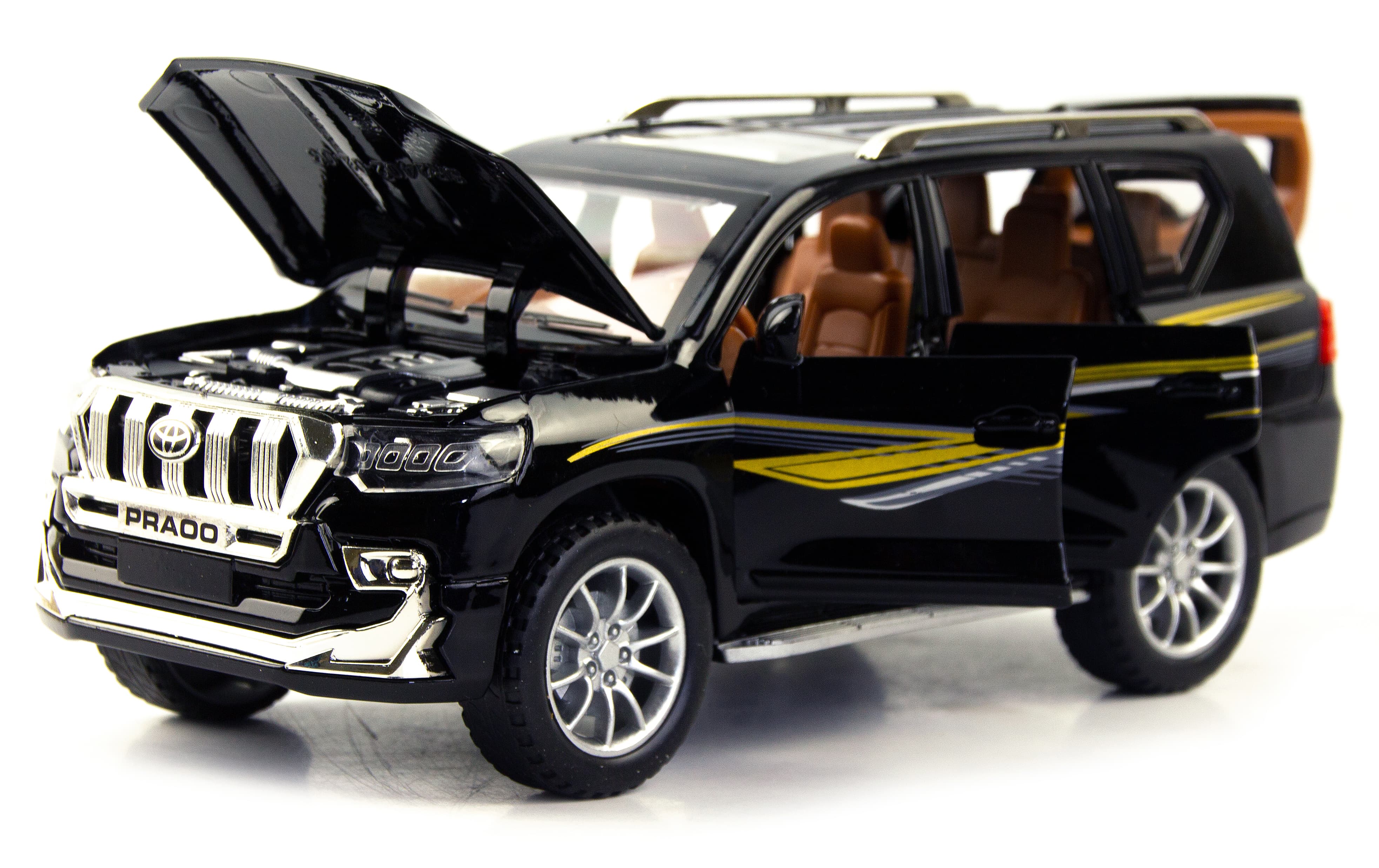 Металлическая машинка SIONRAY 1:24 «Toyota Land Cruiser Prado» 21 см. SR-2402A инерционная, свет, звук / Черный