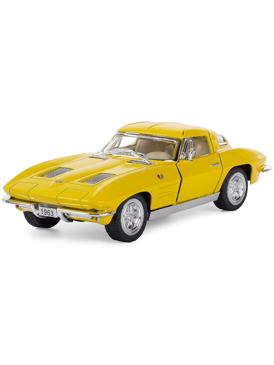 Машинка металлическая Kinsmart 1:36 «1963 Corvette Sting Ray» KT5358D инерционная / Желтый
