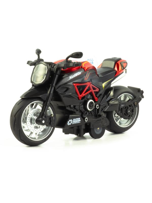 Металлический мотоцикл Ming Ying 66 1:12 «Kaiser» MY66-M2232, 15 см., инерционный, свет, звук / Красный