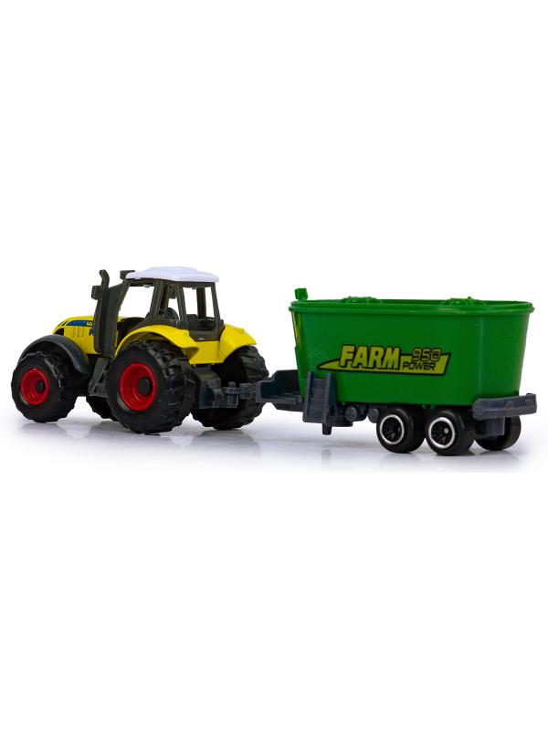 Машинка металлическая Farm Set «Трактор сельскохозяйственный с прицепом» SQ82002-1 / Желтый