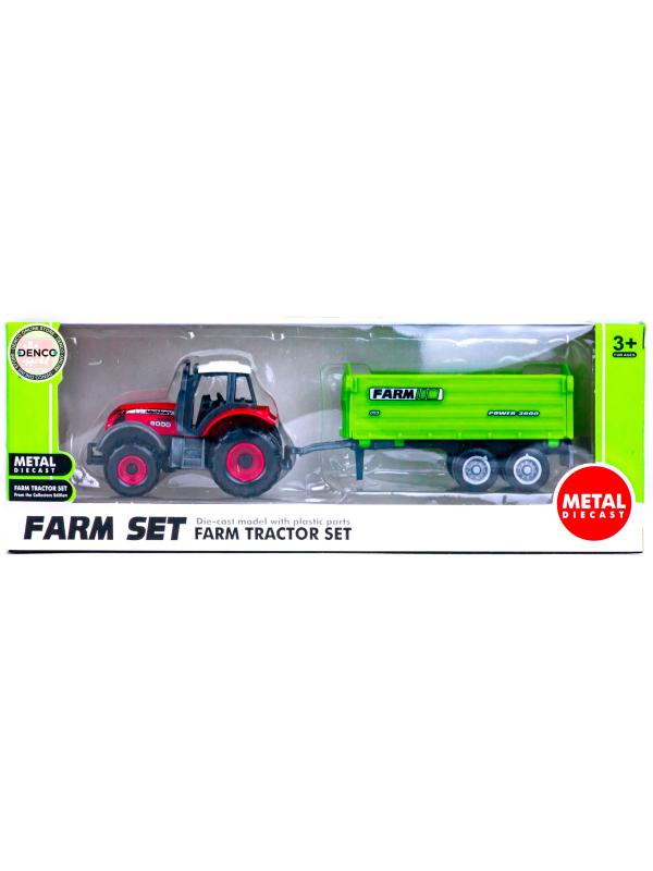 Машинка металлическая Farm Set «Трактор сельскохозяйственный с прицепом» SQ82002-1 / Красный