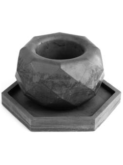 Набор Frenesi круглый подсвечник многогранник и поднос шестигранник / Черный камень