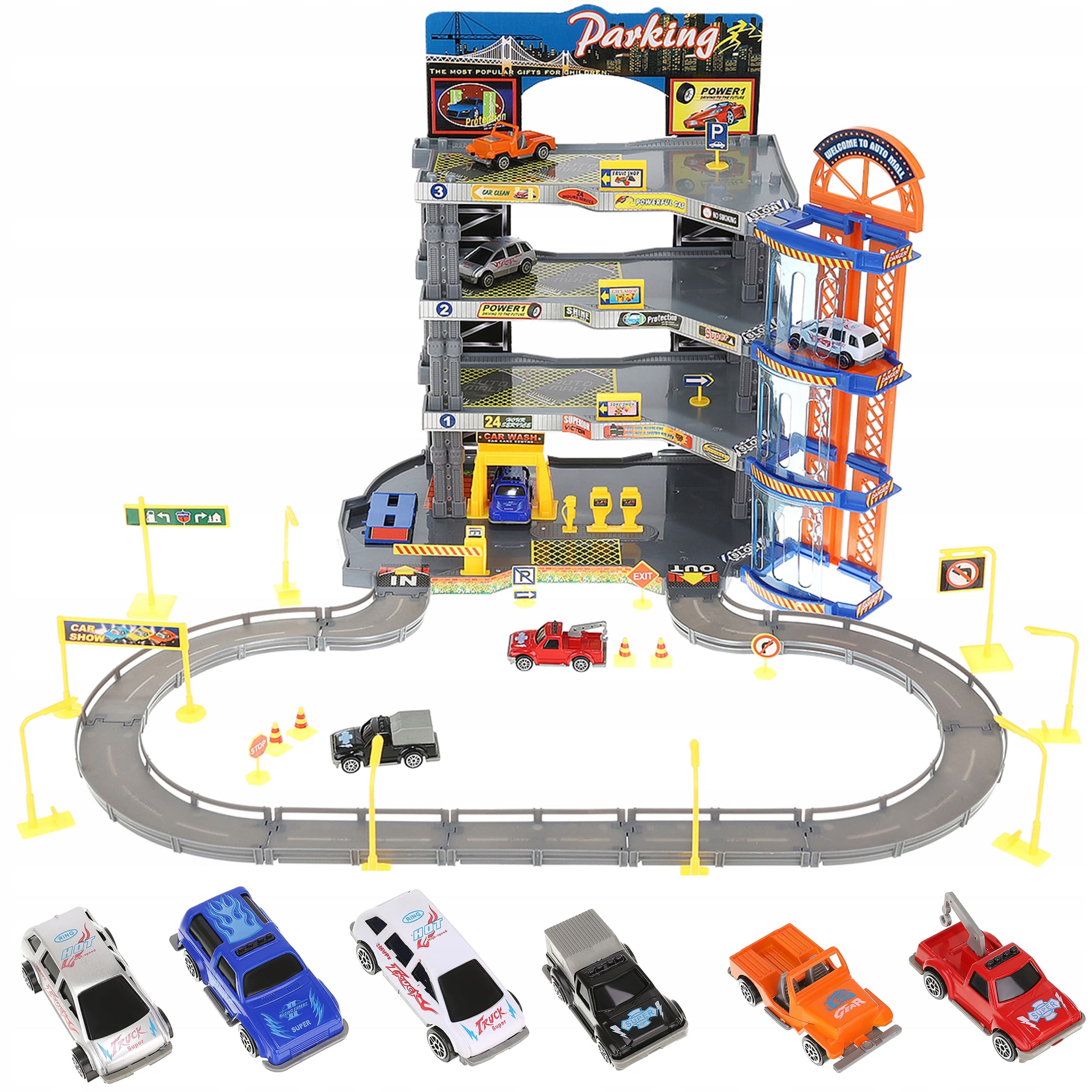 Парковка 4-х уровневая с лифтом «Городской паркинг» P2788B, 6 машинок, свет и звук