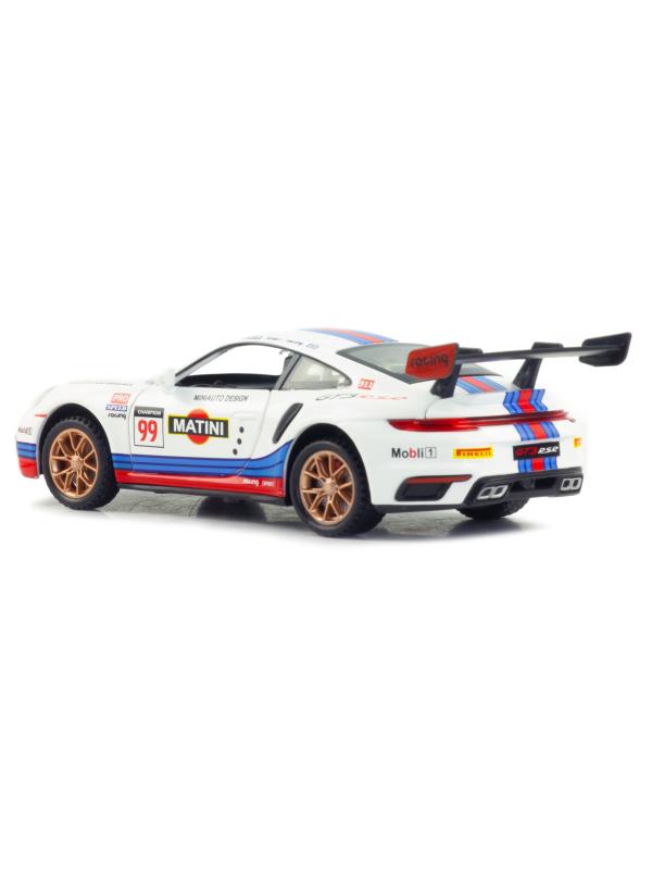 Металлическая машинка Mini Auto 1:32 «Porsche 911 GT3 RSR» 3238B, 16 см., инерционная, свет, звук / Martini