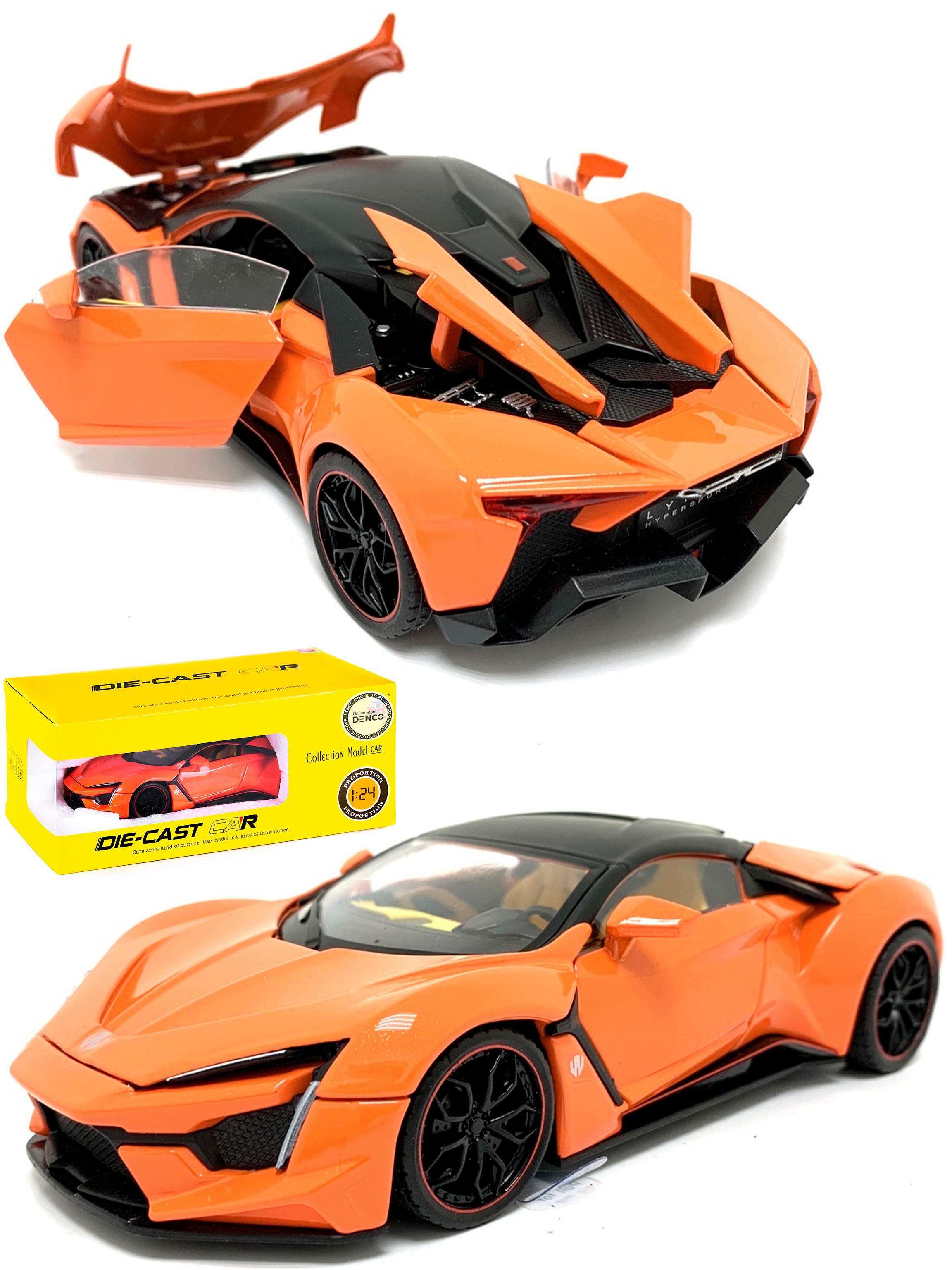 Металлическая машинка HengTeng 1:24 «Lykan Hypersport» 53522-19, инерционная, свет и звук / Оранжевый