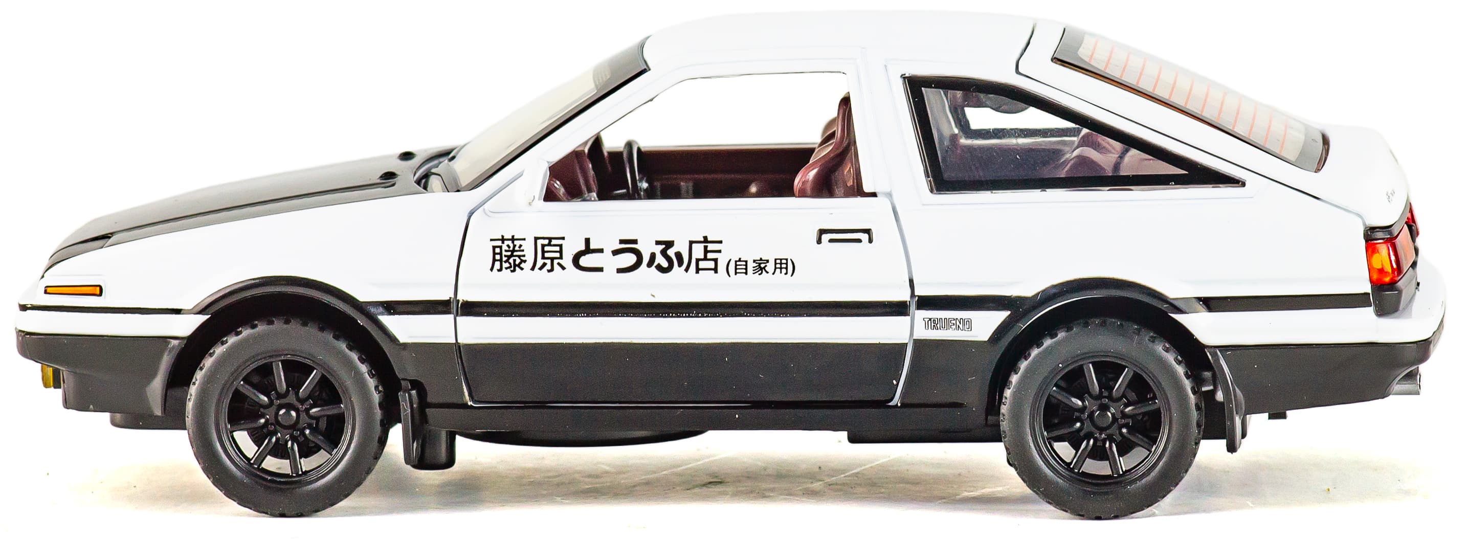Металлическая машинка MiniAuto 1:28 «Toyota Sprinter Trueno AE86» 3241B инерционная, свет, звук / Бело-черный