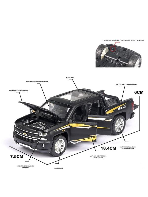 Металлическая машинка Che Zhi 1:32 «Chevrolet Silverado» CZ29A, инерционная, свет, звук / Микс