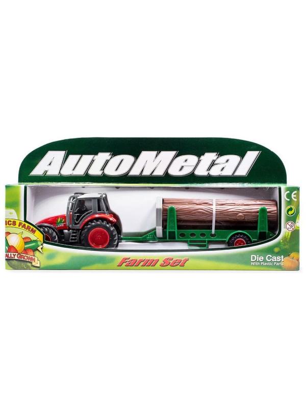 Металлическая машинка Auto Metal «Трактор с прицепом» РТ-407 / Красный