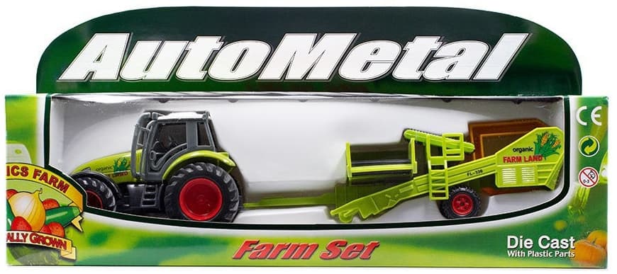 Металлическая машинка Auto Metal «Трактор с прицепом» РТ-407 / Зеленый