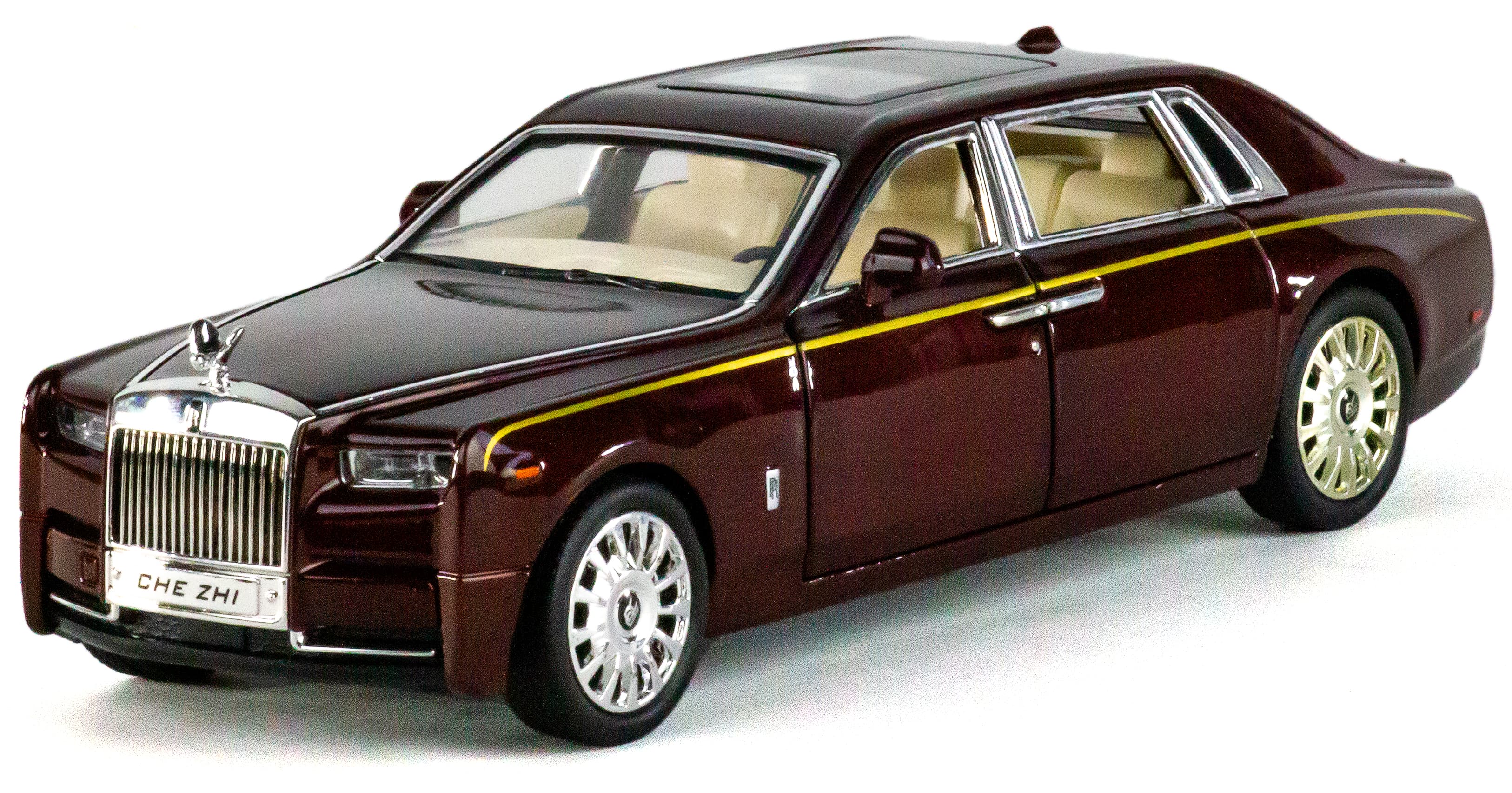 Металлическая машинка Che Zhi 1:24 «Rolls-Royce Phantom» CZ116A, 21 см., инерционная, свет, звук / Коричневый