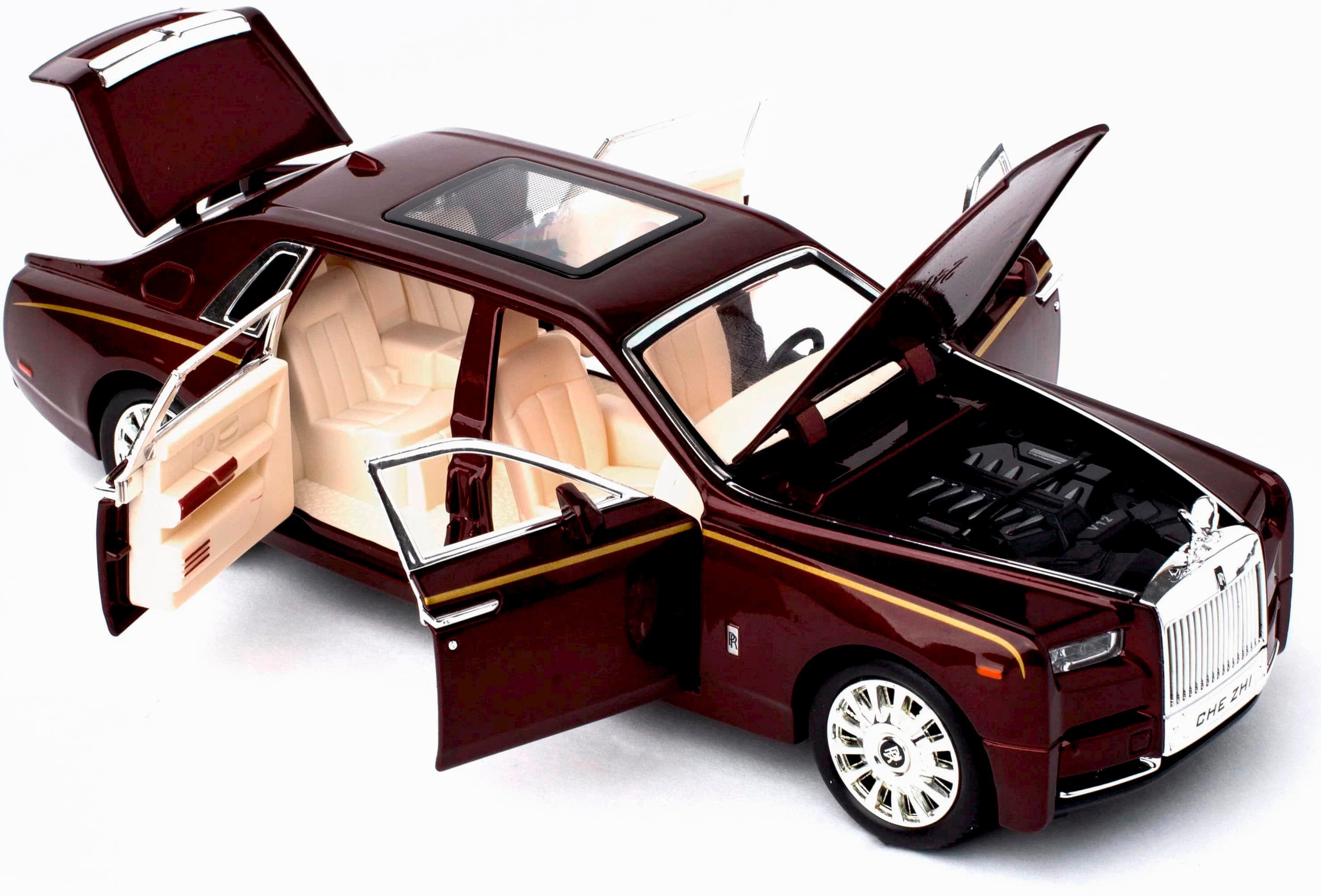 Металлическая машинка Che Zhi 1:24 «Rolls-Royce Phantom» CZ116A, 21 см., инерционная, свет, звук / Коричневый