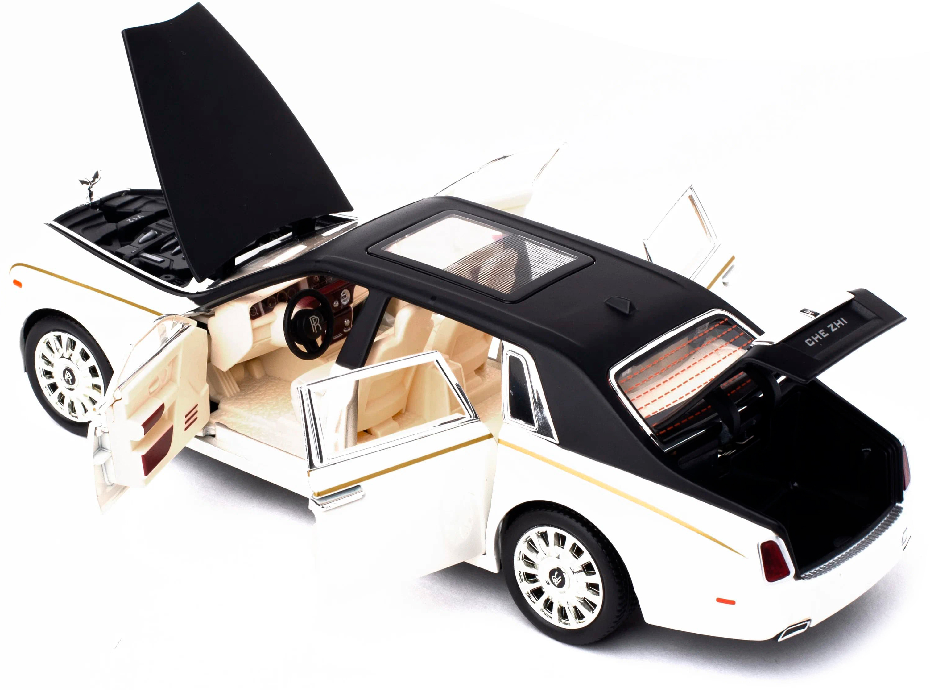 Металлическая машинка Che Zhi 1:24 «Rolls-Royce Phantom» CZ116A, 21 см., инерционная, свет, звук / Белый
