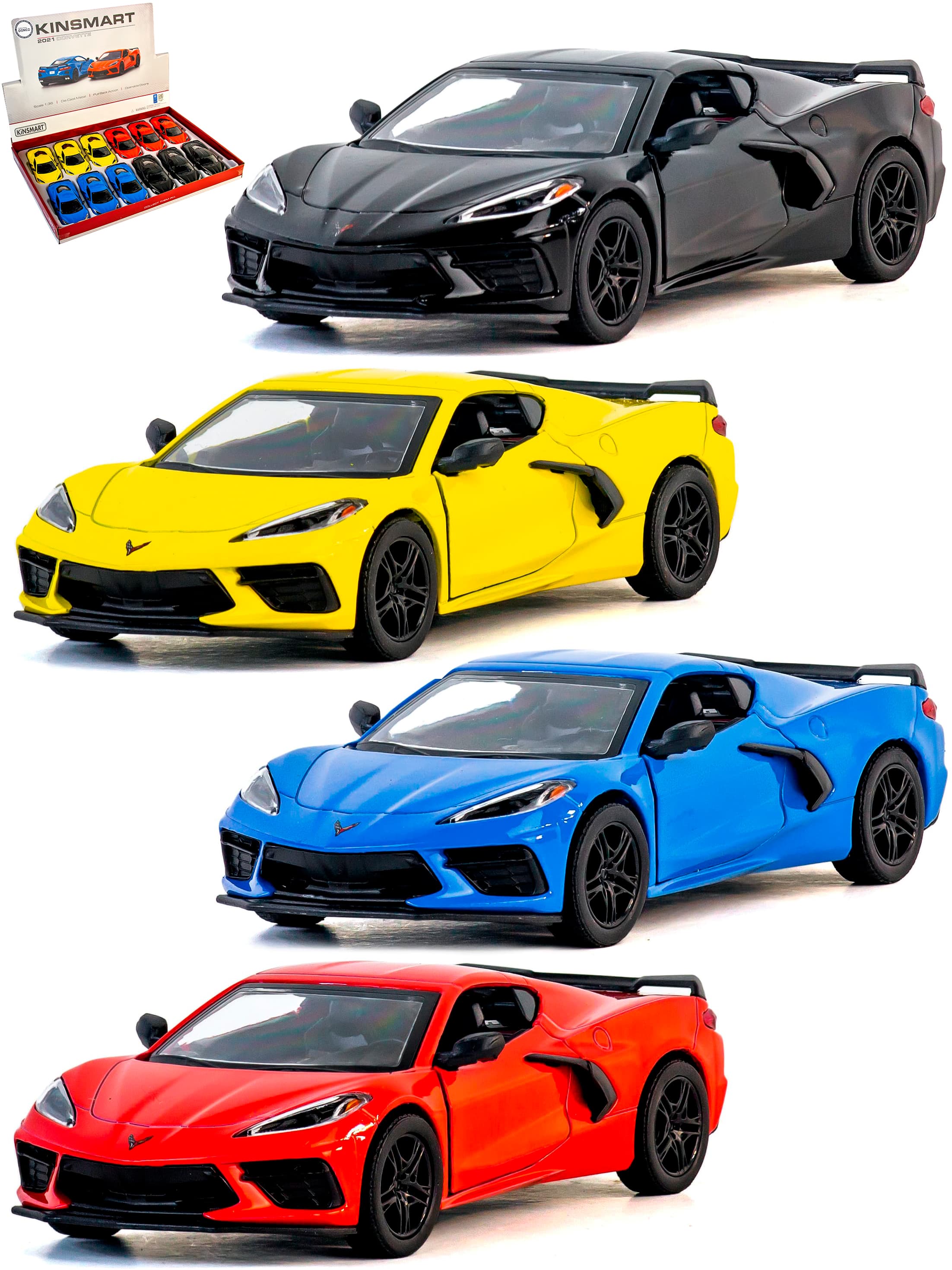 Металлическая машинка Kinsmart 1:36 «Chevrolet Corvette Stingray C8» KT5432D,12,5 см., инерционная / Микс