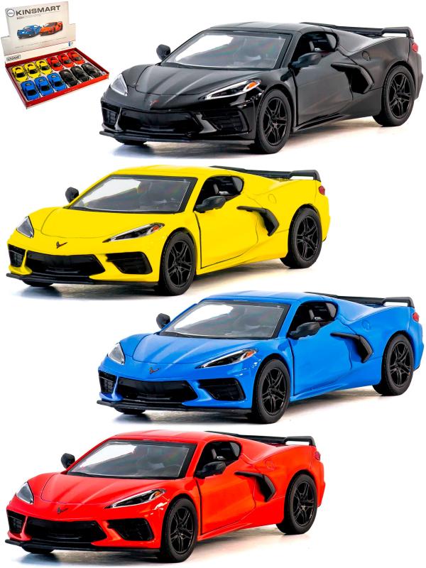 Металлическая машинка Kinsmart 1:36 «Chevrolet Corvette Stingray C8» KT5432D,12,5 см., инерционная / Микс