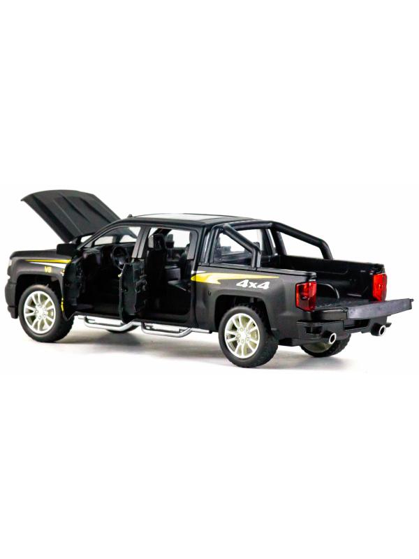 Металлическая машинка Che Zhi 1:32 «Chevrolet Silverado» CZ29A, инерционная, свет, звук / Черный