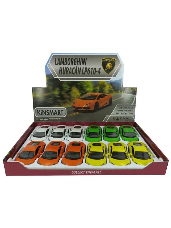 Металлическая машинка Kinsmart 1:36 «Lamborghini Huracan LP610-4» KT5382D, инерционная / Оранжевый