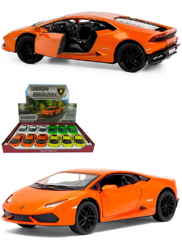 Металлическая машинка Kinsmart 1:36 «Lamborghini Huracan LP610-4» KT5382D, инерционная / Оранжевый